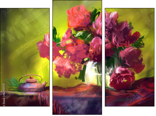 Flowers peonies - Three-piece canvas print, Triptych