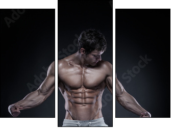 Strong Athletic Man Fitness Model Torso showing big muscles - Three-piece canvas print, Triptych