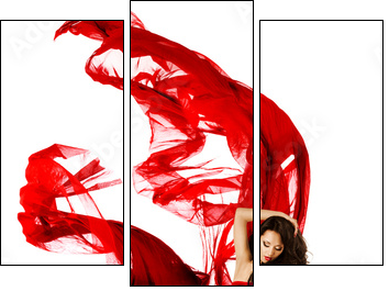 Woman dancing in red dress, fashion model waving dance - Three-piece canvas print, Triptych