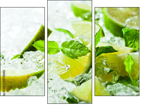 lime and leaves of mint with ice - Three-piece canvas print, Triptych