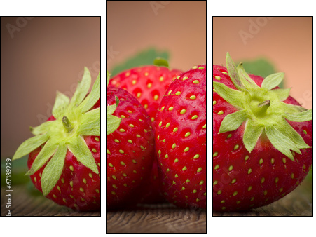 Fresh Strawberry close up on the wood - Three-piece canvas print, Triptych