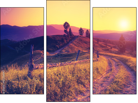 retro mountain landscape - Three-piece canvas print, Triptych