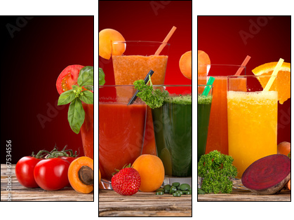Fresh fruit juice, healthy drinks. - Three-piece canvas print, Triptych