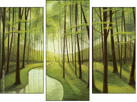 Dark green Forest - Three-piece canvas print, Triptych