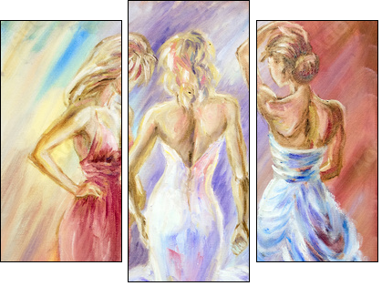 Beautiful women at the ball. Oil painting. - Three-piece canvas print, Triptych