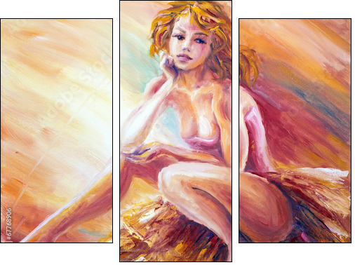 Beautiful resting danscer. Oil painting. - Three-piece canvas print, Triptych