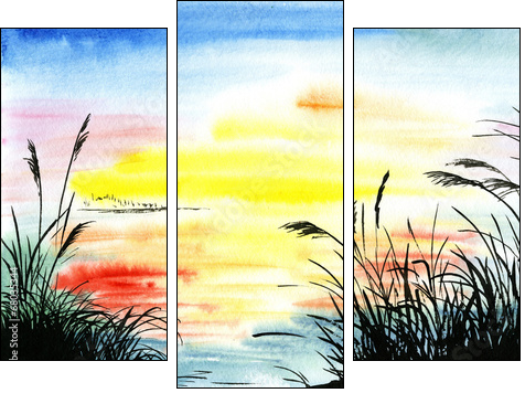 watercolor drawing landscape - Three-piece canvas print, Triptych