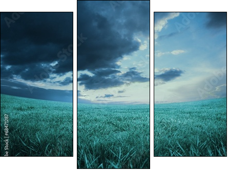 Blue sky over green field - Three-piece canvas print, Triptych