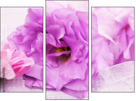 beautiful chrysanthemum and artificial eustoma flowers, close - Three-piece canvas print, Triptych