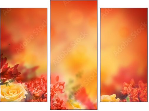 Bouquet of yellow roses, floral background - Three-piece canvas print, Triptych