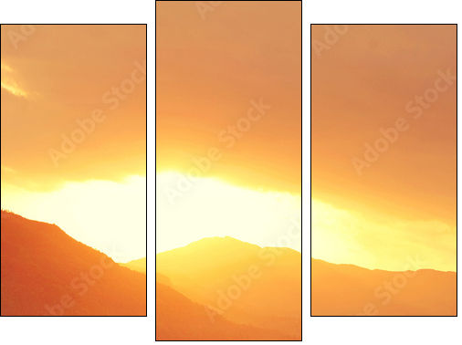 calm evening landscape with lake and mountains - Three-piece canvas print, Triptych