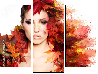 Autumn Woman portrait with creative makeup - Three-piece canvas print, Triptych