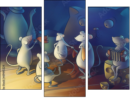 Cat gone from home, mice start dancing - Three-piece canvas print, Triptych