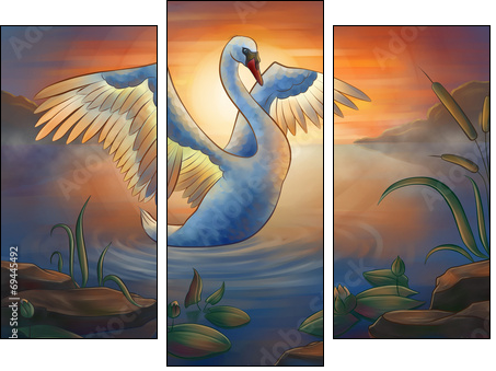 swan on the pond - Three-piece canvas print, Triptych