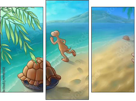 Swimming turtle - Three-piece canvas print, Triptych