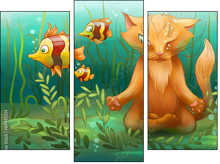underwater cat doing yoga - Three-piece canvas print, Triptych