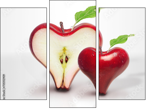 Red Apple heart love with slices two - Three-piece canvas print, Triptych