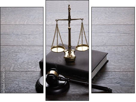 Judge gavel and scales - Three-piece canvas print, Triptych