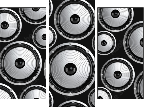 Many elegant white and black loudspeakers - Three-piece canvas print, Triptych
