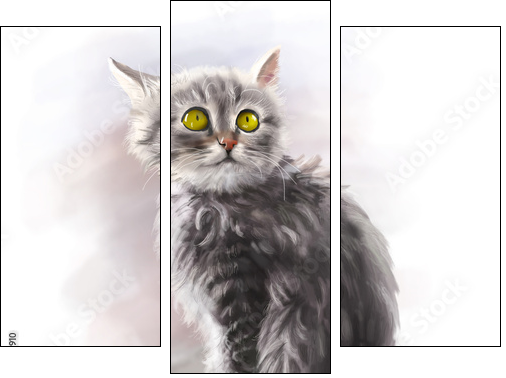 Adorable fluffy kitten, pet, cat animal paint - Three-piece canvas print, Triptych