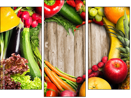 Vegetables and Fruit Heart Shaped - Three-piece canvas print, Triptych