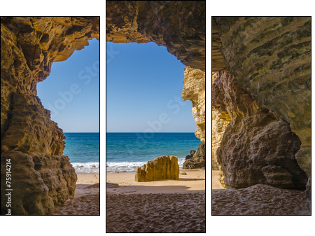 Cave at Praia do Beliche - Three-piece canvas print, Triptych