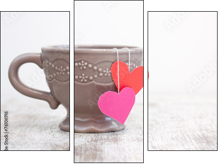 cup with heart shaped tea bag - Three-piece canvas print, Triptych