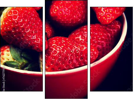 Fresh red strawberries in a bowl. - Three-piece canvas print, Triptych