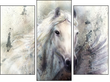 white horse with a flying eagle beautiful painting illustration - Three-piece canvas print, Triptych