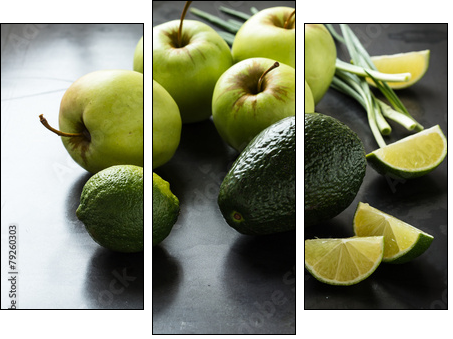 Organic Raw Green avocado, apples and limes - Three-piece canvas print, Triptych