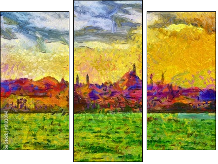 Istanbul shore view cityscape impressionist style painting - Three-piece canvas print, Triptych
