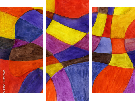 Abstract watercolor lines and shapes painting. Vibrant colors. - Three-piece canvas print, Triptych