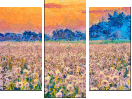 Summer meadow blow balls landscape painting - Three-piece canvas print, Triptych