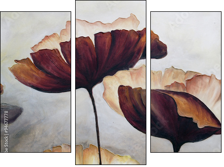 Poppy abstract painting - Three-piece canvas print, Triptych