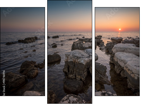 Sunset Over the Sea with Rocks in Foreground - Three-piece canvas print, Triptych