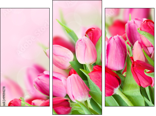 spring pink tulips bouquet - Three-piece canvas print, Triptych