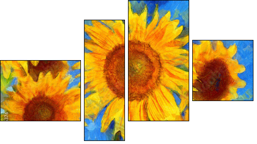 Sunflowers.Van Gogh style imitation. Digital painting. - Four-piece canvas print, Fortyk