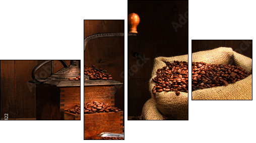 Antique coffee grinder with beans - Four-piece canvas print, Fortyk