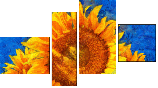 Sunflowers.Van Gogh style imitation. Digital imitation of post impressionism oil painting. - Four-piece canvas print, Fortyk