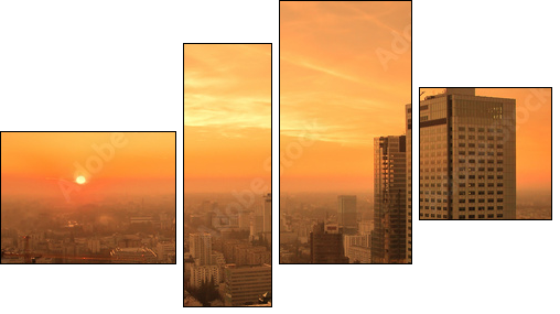 Sunset over Warsaw downtown - Four-piece canvas print, Fortyk