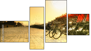 Xi'an / China  - Town wall with bicycles - Four-piece canvas print, Fortyk