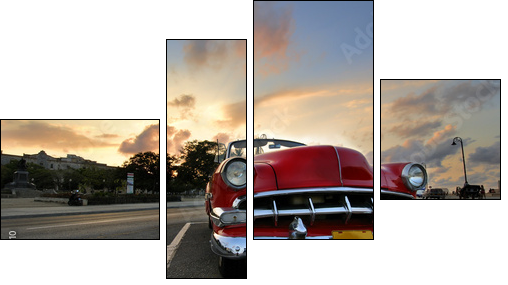 Red car in Havana sunset - Four-piece canvas print, Fortyk