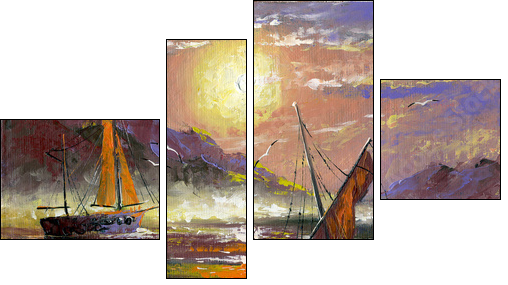 Sea landscape with sailing vessels - Four-piece canvas print, Fortyk