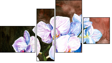 Orchid watercolor painted. - Four-piece canvas print, Fortyk