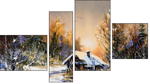 Rural winter landscape - Four-piece canvas print, Fortyk