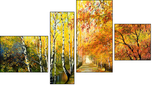 Autumn road along the channel - Four-piece canvas print, Fortyk