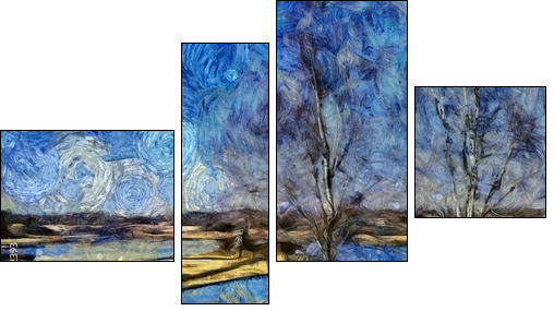 Incredible beauty of nature landscape. Spring season. Impressionism oil painting in Vincent Van Gogh modern style. Creative artistic print for canvas or textile. Wallpaper, poster or postcard design. - Four-piece canvas print, Fortyk