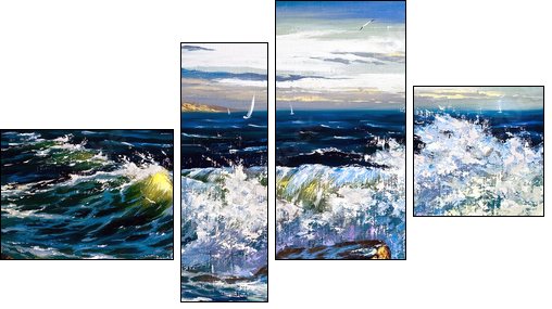 Storm waves on seacoast - Four-piece canvas print, Fortyk