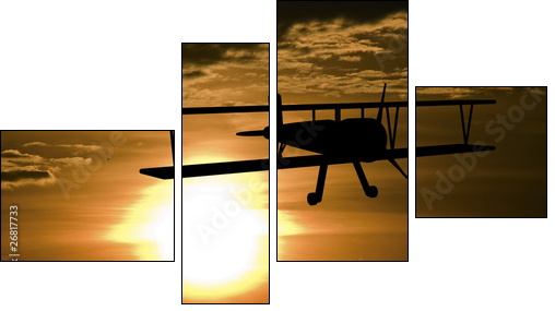 Airplane and sunset - Four-piece canvas print, Fortyk