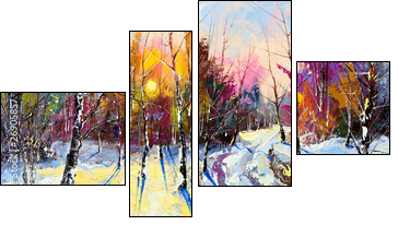 Sunset in winter wood - Four-piece canvas print, Fortyk